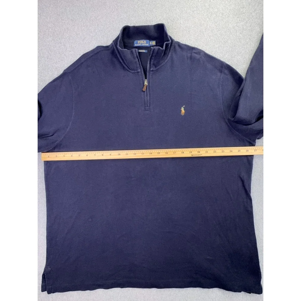 Polo Ralph Lauren Estate Rib 1/4 Zip Long Sleeve Sweater Men 2XL Navy Flesh Pony